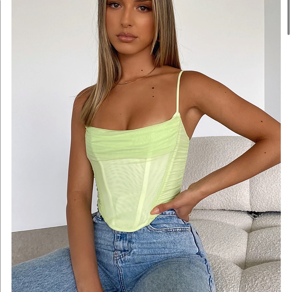 white fox NWT green corset
